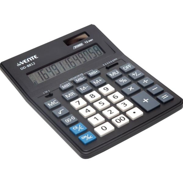 Калькулятор 12 разр., "deVENTE" DD-8812, 155x205x35 мм, 2-е питание, 2 память, черный, автоматическо