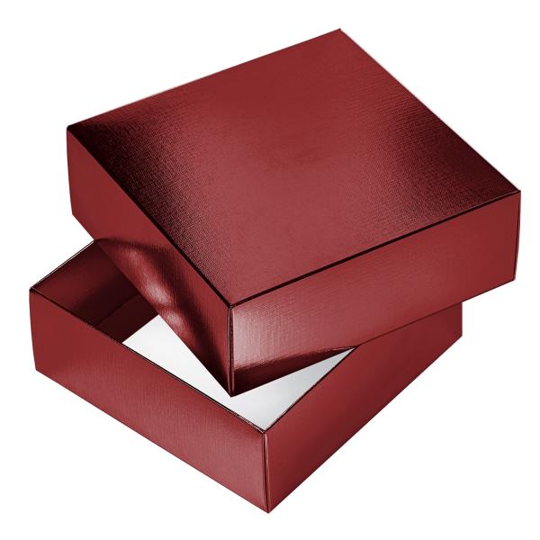 Коробка подарочная КВАДРАТ сборная METALLIC Красная 180х180х65 тиснение Картонная с крышкой в пакете