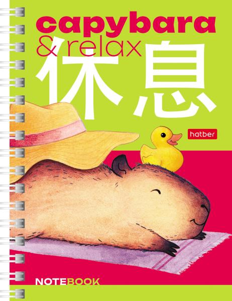 Записная книжка А6 80 л. кл. на гребне "Капибара_day"