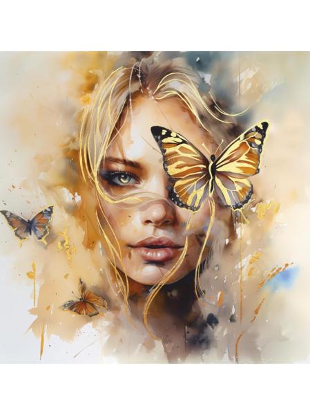 Картина по номерам на подрамнике с зол.поталью 40*40 "Девушка с бабочками" . Холст+ краски 30 цв.