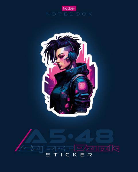 Тетрадь 48 л. кл. "Cyberpunk sticker" 65г/кв.м, выб лак 5 диз.в блоке скругл.углы 