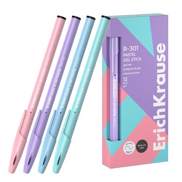 Ручка гелевая 0,5 мм ErichKrause R-301 Gel Stick Pastel  ЧЕРНАЯ