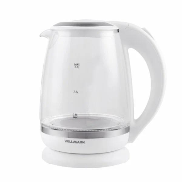 Чайник электрический WILLMARK WEK-2005G, стекло, 2 л, 2200 Вт, LED-подсветка, белый