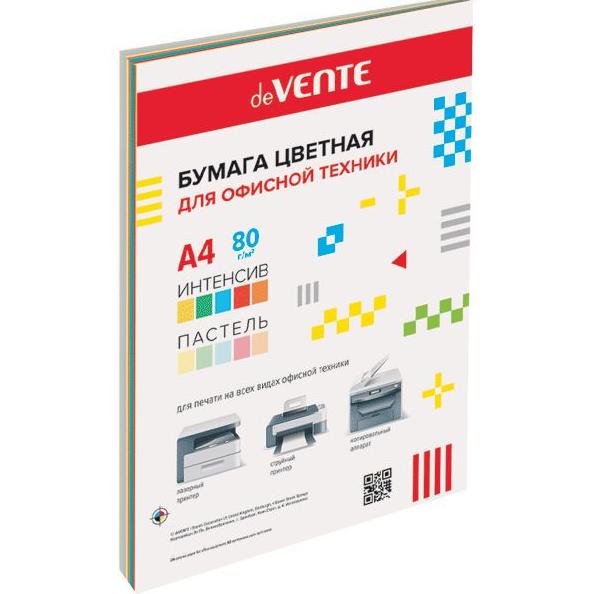 Бумага А4 80 гр  50 л. "deVENTE" ассорти 10 цветов (5 интенсивных и 5 пастельных цветов) картонная п