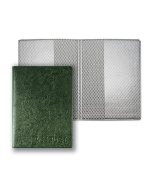 Обложка д/паспорта кожзам. "Passport", 188*134мм, Зелёный,внутри картон. Блинтовое тиснение. 