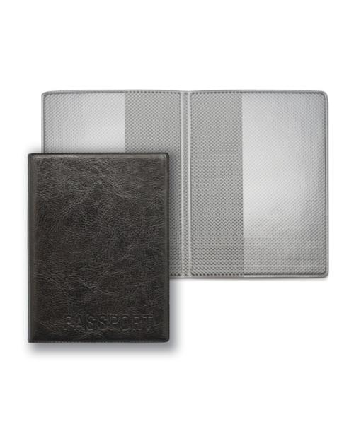 Обложка д/паспорта кожзам. "Passport", 188*134мм, Черный, внутри картон. Блинтовое тиснение. 