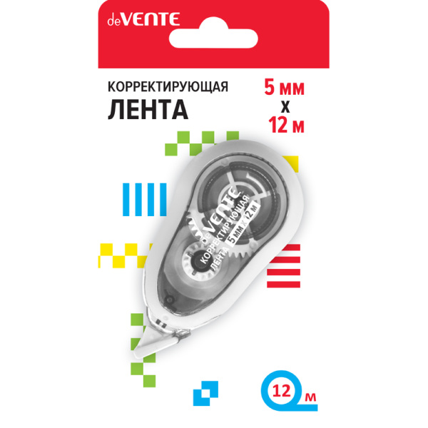 Корректир. лента 5мм х 12м "deVENTE" полупрозрачный корпус с цветной рамкой, белый, фронтальный