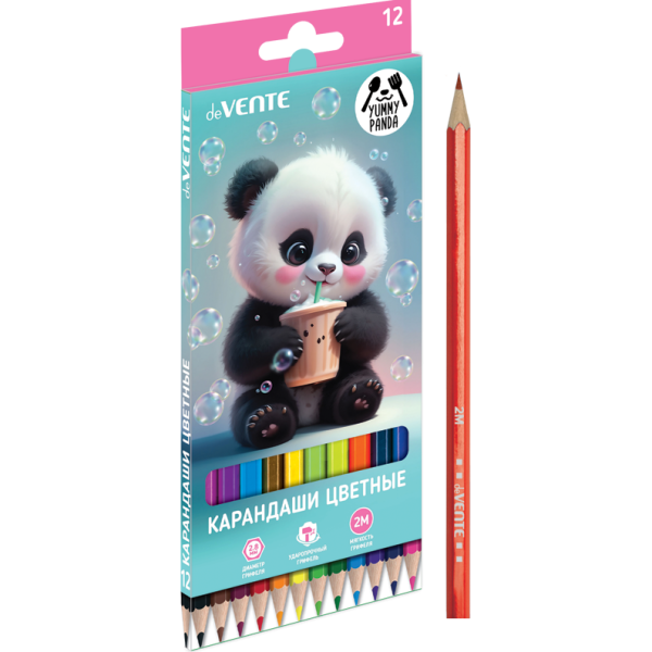 Карандаши 12 цв. "deVENTE. Yummy Panda" 2М, диаметр грифеля 2,8 мм, шестигранные
