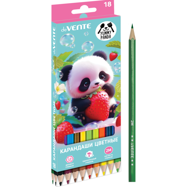 Карандаши 18 цв. "deVENTE. Yummy Panda" 2М, диаметр грифеля 2,8 мм, шестигранные