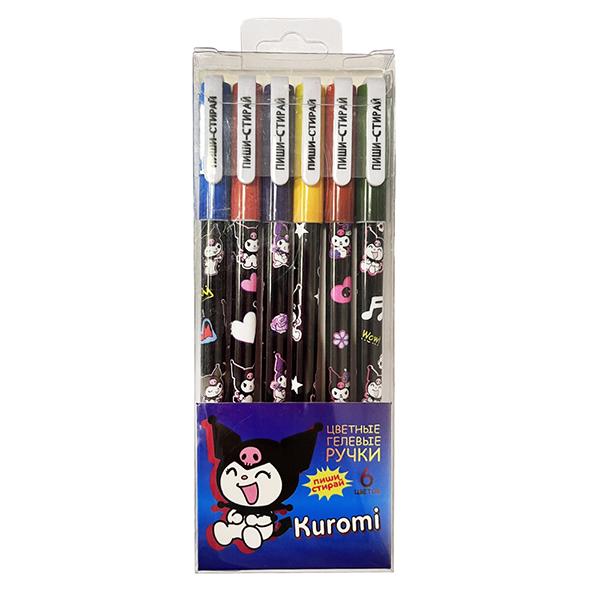 Набор ручек гелевых 6 шт. "Kuromi" со стираемыми чернилами, 6 цв. с игольчатым стержнем 0,5 мм, в ПВ