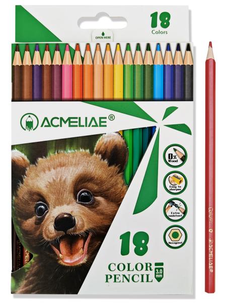 Карандаши 18 цв.  ACMELIAE пластиковые шестигранные  в картонном футляре, в термоусадке