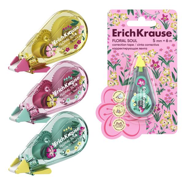 Корректир. лента 5мм х 6м ErichKrause Floral Soul с печатью на корпусе, асс. (в блистере по 1 шт.)
