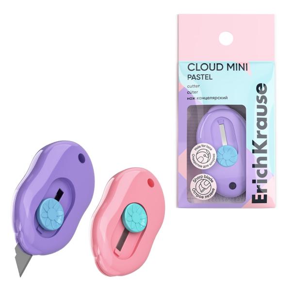 Нож канцелярский ErichKrause Cloud Mini Pastel, ассорти (в пакете по 1 шт.)