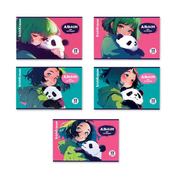 Альбом д/рис. 12 л. ErichKrause Panda Hugs, А4, на скобе  MIX-PACK