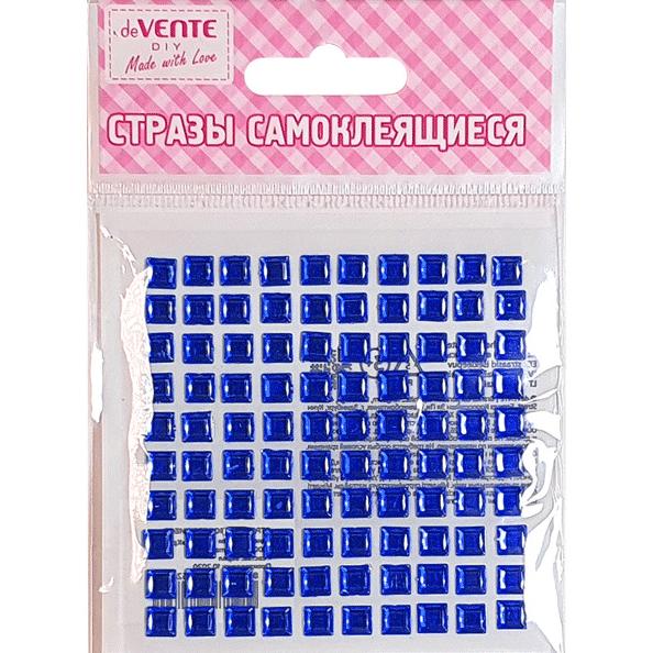 Стразы самоклеящиеся "deVENTE. Square" акриловые, 6 мм, карточка 86x86 мм, синие, 100 шт в пластиков