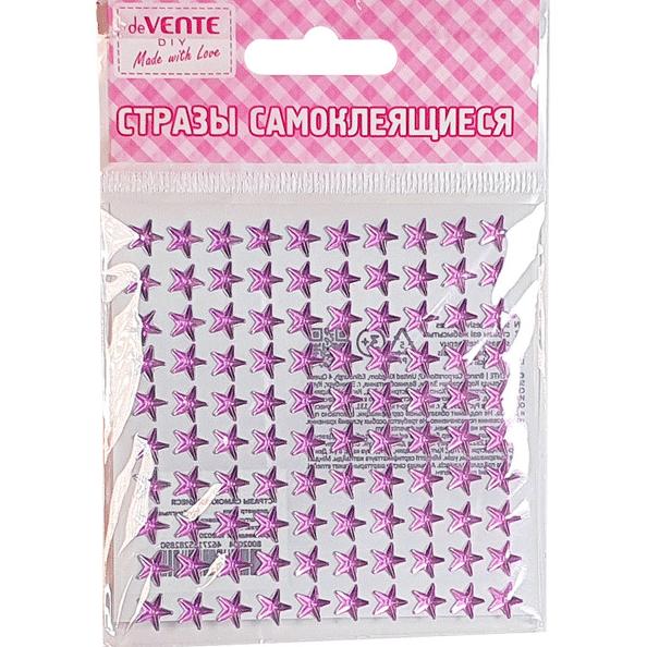 Стразы самоклеящиеся "deVENTE. Star" акриловые, 8 мм, карточка 90x90 мм, сиреневые, 100 шт в пластик