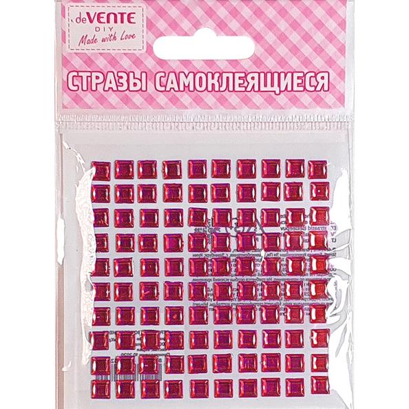 Стразы самоклеящиеся "deVENTE. Square" акриловые, 6 мм, карточка 86x86 мм, пурпурные, 100 шт в пласт