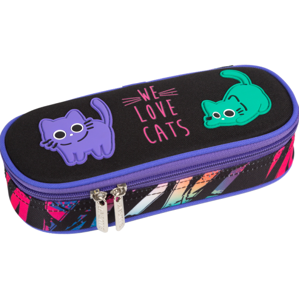 Пенал "deVENTE. Funny Cats" 21x8x5 см, овальный для 50 предметов, с внутренним органайзером-створкой