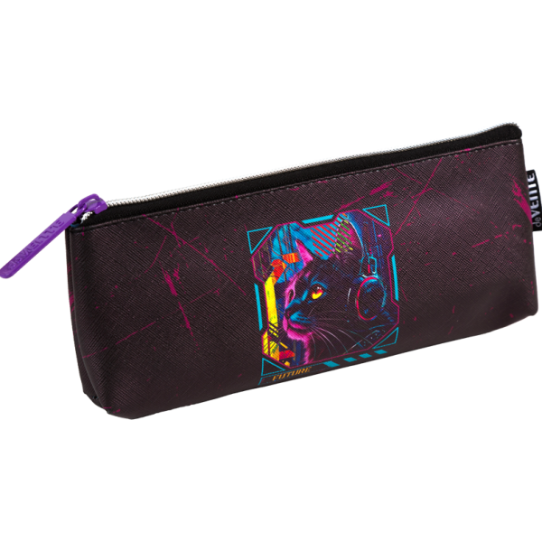 Пенал "deVENTE Label. Cyber Cat" 21x8x3,5 см, треугольный для 45 предметов, на молнии, искусственная