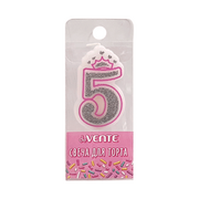 Свеча-цифра для торта "deVENTE. Розовая принцесса" 5, размер свечки 5,8x3,8x0,8 см с серебряным рису
