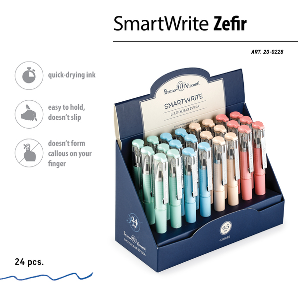 Ручка шариковая 0,5 мм "SmartWrite. Zefir" синяя (4 цвета корпуса)