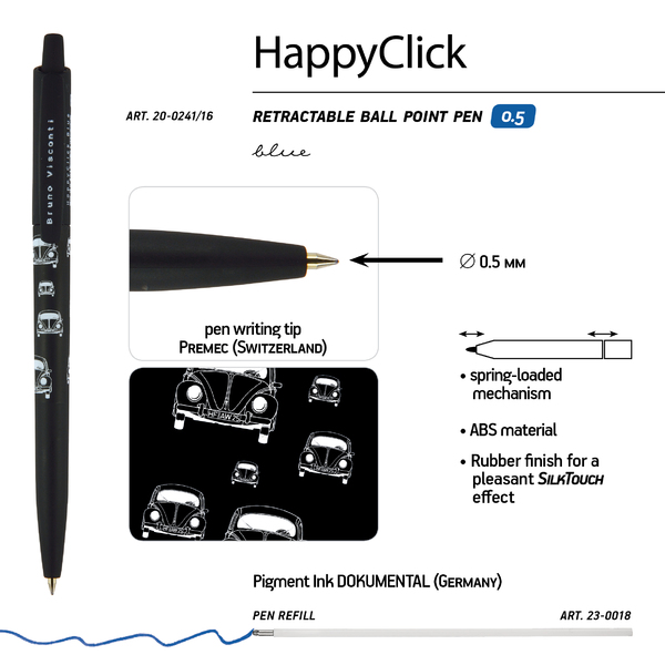 Ручка шариковая 0,5 мм "HappyClick. Автомобили" СИНЯЯ 