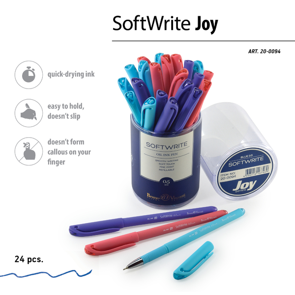 Ручка шариковая 0,5 мм "SoftWrite.JOY" чернила на масляной основе, СИНЯЯ (5 цветов корпуса)