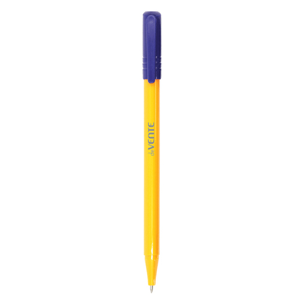 Ручка шариковая 0,7 мм "deVENTE" сине-желтый трехгранный корпус, сменный стержень, синяя